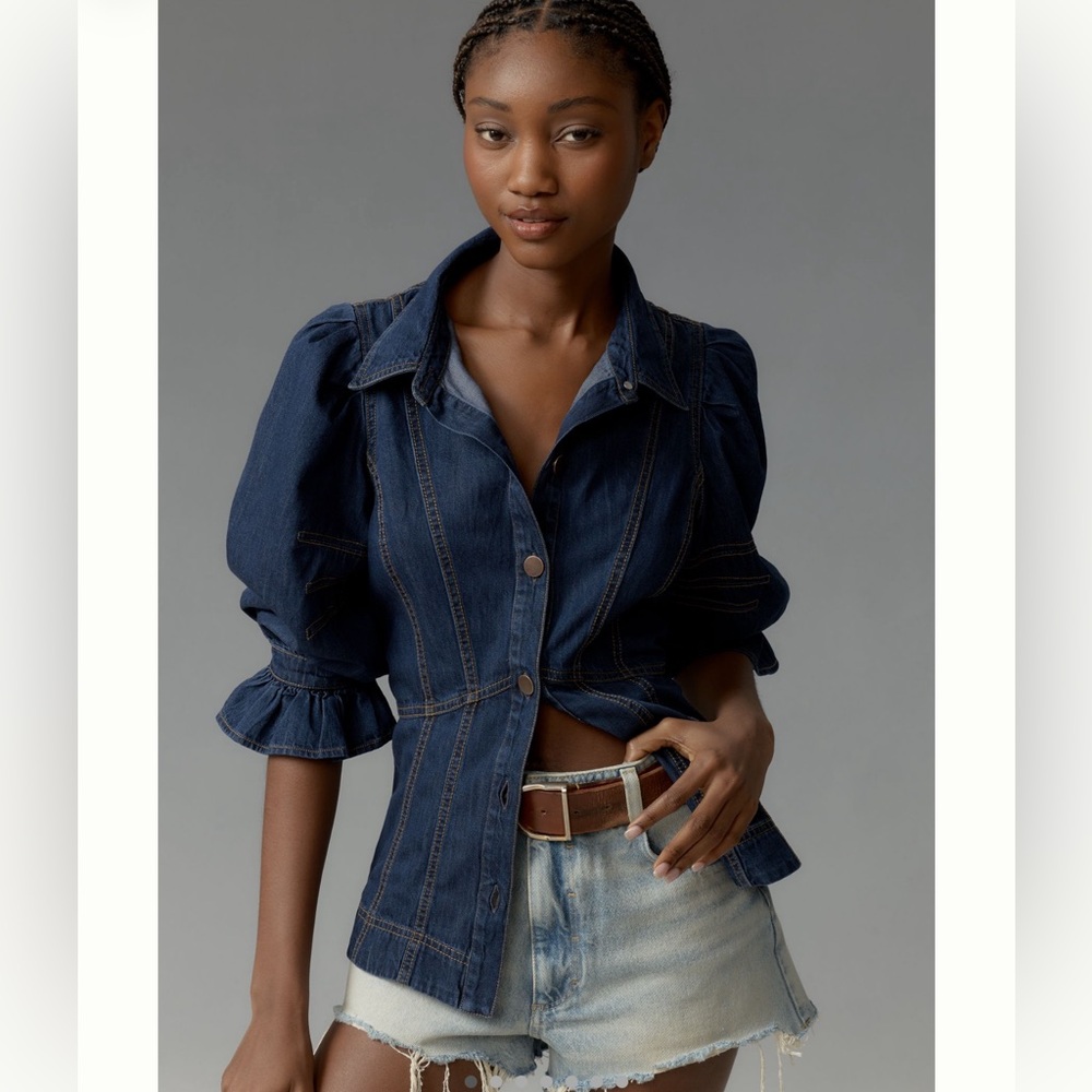 NWT Anthropologie Puff Sleeve Denim Shirt